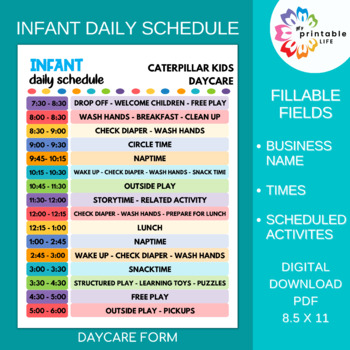 Daycare Daily Schedule for Infants by My Printable Life | TPT
