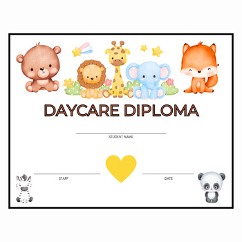 Preview of Daycare Diploma Award Graduation Certificate Preschool Woodland Forest Friends