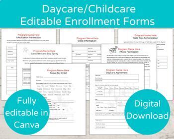 Preview of Daycare Enrollment Forms/ Editable Childcare Enrollment Packet/ PreK Enrollment