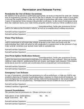 Preview of Daycare Forms For New Families