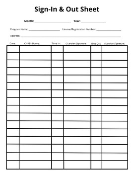 Preview of Daycare Forms Sign-in & Out Sheet