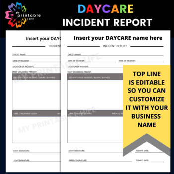 Preview of Daycare Incident Report Child Care Accident Form