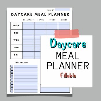 Preview of Daycare Meal Planner | Daycare Menu Planner | Weekly Meal Planner | Meal Planner