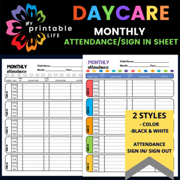 Preview of Daycare Monthly Sign In Sheet Attendance Record Printable