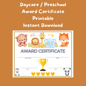 Preview of Daycare Preschool Award Graduation Certificate Printable Woodland Forest Friends