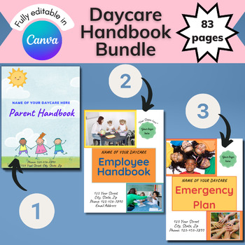 Preview of Daycare Preschool Handbook Bundle, includes 3 handbooks-Canva templates