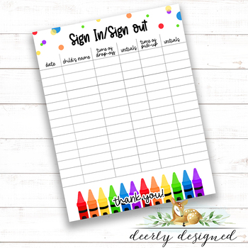 Preview of Daycare Preschool Sign In Sheet - Daycare Forms - Home Daycare - Headstart
