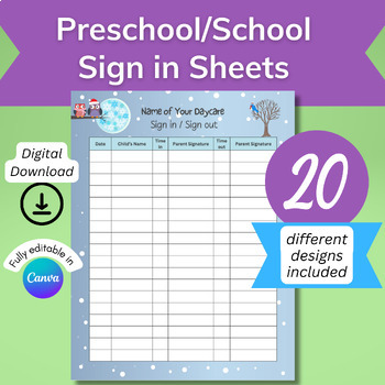 Preview of Daycare, Preschool, in home Daycare, School Sign in Sign Out sheets