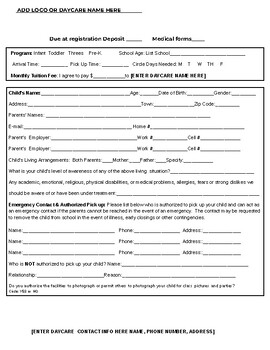 Preview of Daycare Registration Form *EDITABLE*