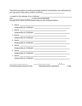 Preview of Daycare Release Form (Home Daycare Form)