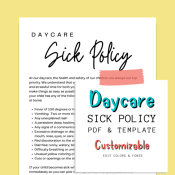 Preview of Daycare Sick Policy | Childcare Illness Policy | Daycare Forms