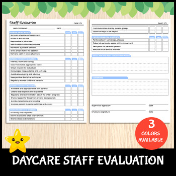 Preview of Daycare Staff Evaluation | Printable Employee Self Evaluation Forms | Childcare