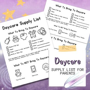 Printable childcare supply list for parents