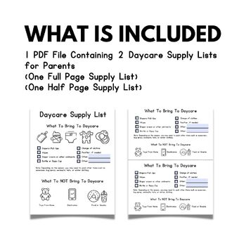 Daycare Supply List for Parents Items Needed for Daycare Childcare Supply  List Daycare Must Haves Daycare Essentials 8.5x11 PDF 