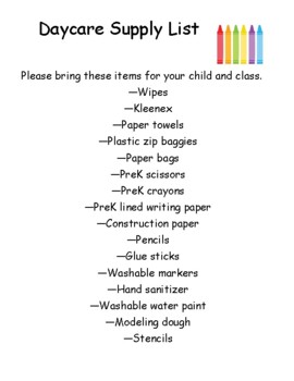 Shopping List for Sending Your Child to Preschool