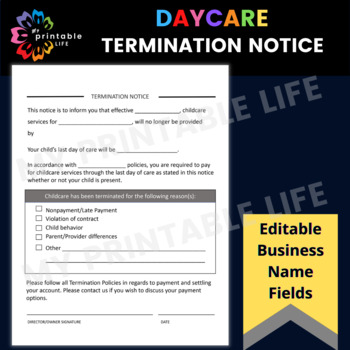 Preview of Daycare Termination Notice