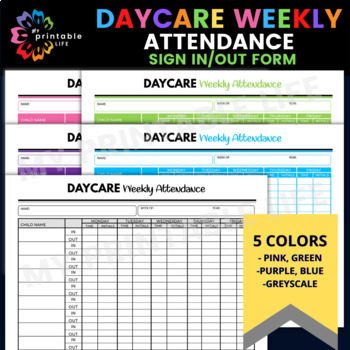 Preview of Daycare Weekly Attendance Sign-In / Sign-Out Sheet