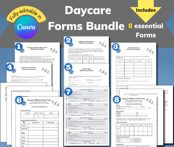 Preview of Daycare or Preschool Forms Super Bundle, Fully editable in Canva