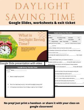 Preview of Daylight Saving Time Google Slides, Worksheet, Exit Ticket & Writing Assignment