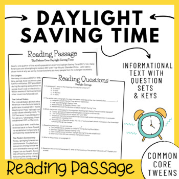 Preview of Daylight Saving Time Reading Comprehension Passage and Questions