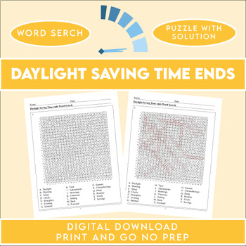 Preview of Daylight Saving Time ends Word Search Puzzles Print And Go No Prep