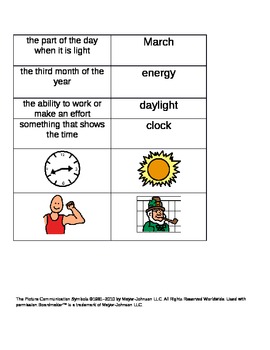 Preview of Daylight Saving (Spring) Vocabulary & Comprehension; Special Ed: Boardmaker