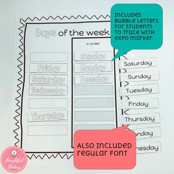 Morning Binder: Days/ Months/ Color/ and Number Words Matching Activity