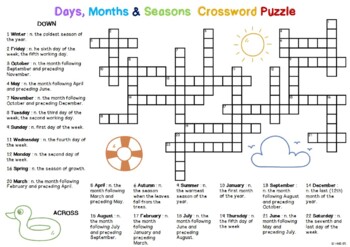 Preview of Days, Months & Seasons THEME Crossword Puzzle