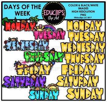 Preview of Days Of The Week Clip Art Bundle {Educlips Clipart}