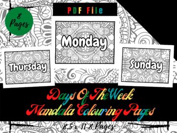 Preview of Days Of The Week Mandala Coloring Pages For Kids, Sheets PDF, Printable Pages