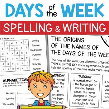 Preview of Days Of The Week Printables - Spelling & Writing Names of Days - Etymology