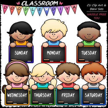 Preview of Days Of The Week Topper Kids Clip Art - Back To School Clip Art & B&W Set