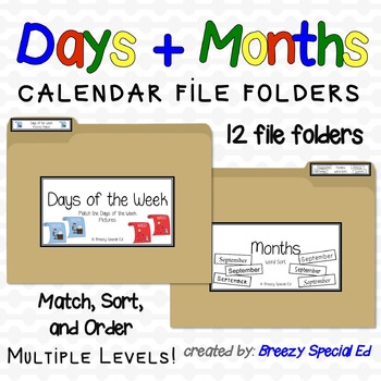 Preview of Days and Months {Calendar Skills} File Folders for Special Education