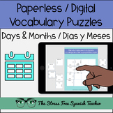 Days and Months DIGITAL Matching Squares Puzzles Días y Me