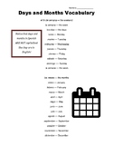 Days and months Spanish Puzzles and Vocabulary print-out