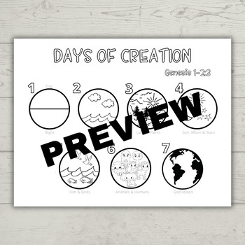 Days of Creation Activity Sheet, In the Beginning, Bible Story Activities