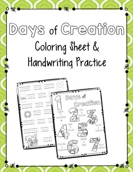 Preview of Days of Creation Coloring Page and Handwriting Practice