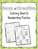 Days of Creation Coloring Page and Handwriting Practice
