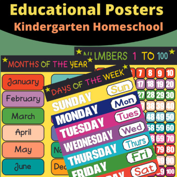 Preview of Days of The Week, Months of the Year, Numbers 1 TO 100 Printable Posters