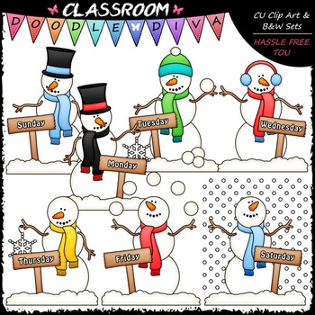 Days of The Week Snowmen - Clip Art & B&W Set by Classroom Doodle Diva