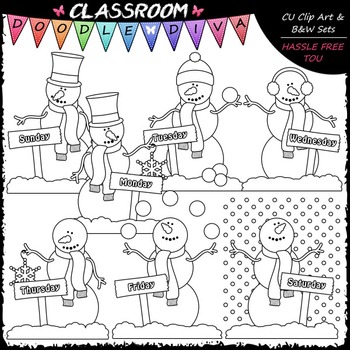 Days of The Week Snowmen - Clip Art & B&W Set by Classroom Doodle Diva