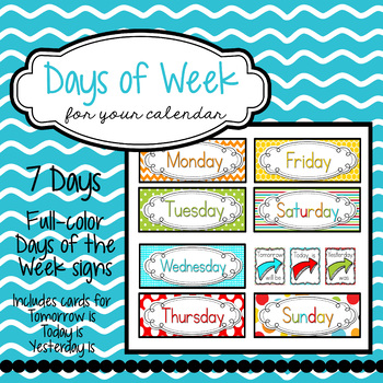 Bright Colors - Days of Week Calendar Signs by Lakauai | TPT