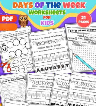 Preview of Days of Week Worksheets for k-2nd Grade | Days of the Week Printable worksheets