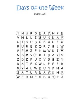 Days Of The Week Word Search Puzzle By Puzzles To Print Tpt