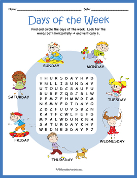 days of the week word search puzzle by puzzles to print tpt