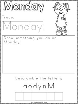 Days of the Week Worksheets by My Little Lesson | TpT