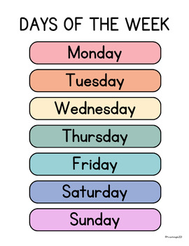 Days of the Week Anchor Chart Poster | Classroom Decor by Teaching in 3-2-1