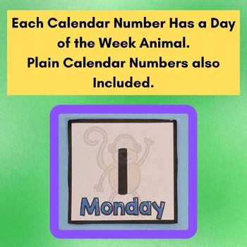 Preview of Days of the Week Animals  Classroom Wall Calendar (Standard Arrangement)