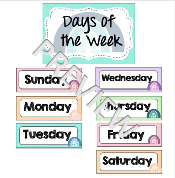 Days of the Week- Boho Rainbow Theme by Miss T's Creations | TPT