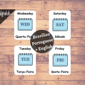 Days of the Week Flashcards English/Portuguese - Days of the Week